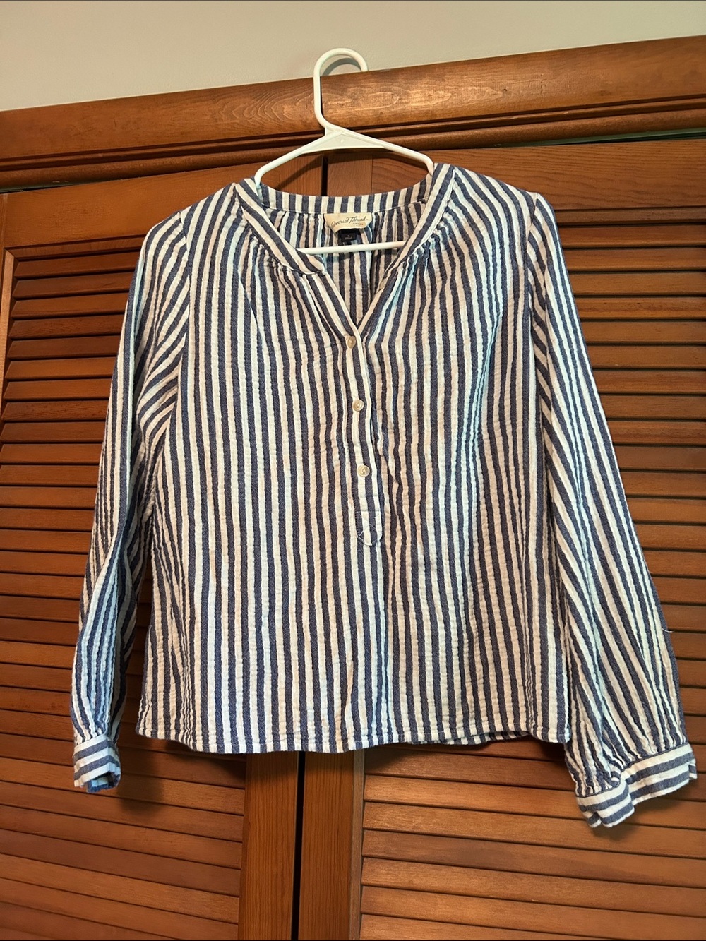 Universal Thread Blue and White Striped Long Sleeve Henley Top